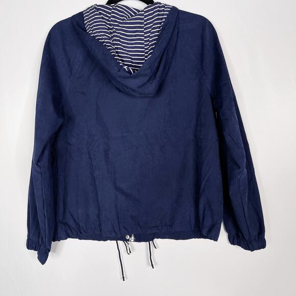 Day To Day Blu Pepper Small Navy Blue Full Zip Hooded Lightweight Jacket Stripe - Picture 2 of 10